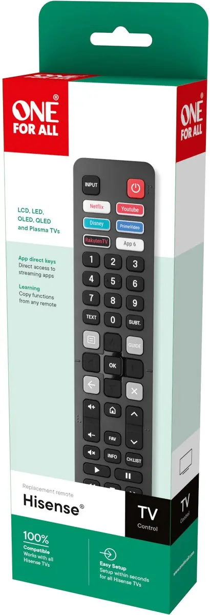 One For All URC4916 Vervangende Afstandsbediening - Hisense Soundbar/TV - Zwart