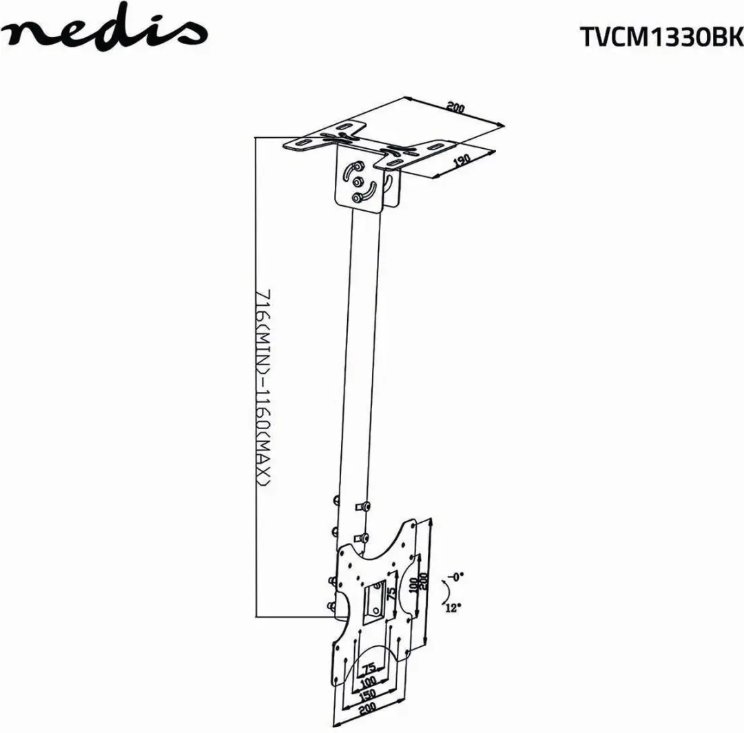 Nedis TVCM1330BK TV-Plafondbeugel - 26-42" - 20kg - Zwart