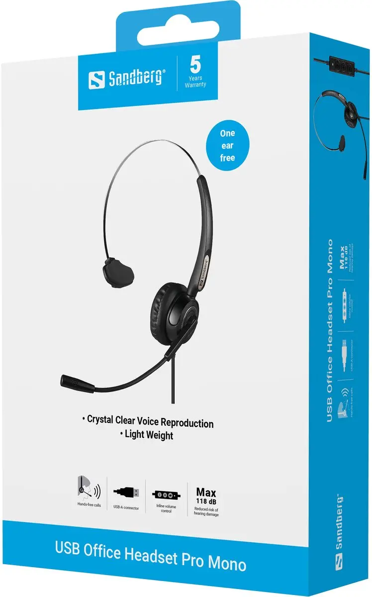 Sandberg USB Office Headset Pro Mono 126-14 - Zwart - afbeelding 6 van 6