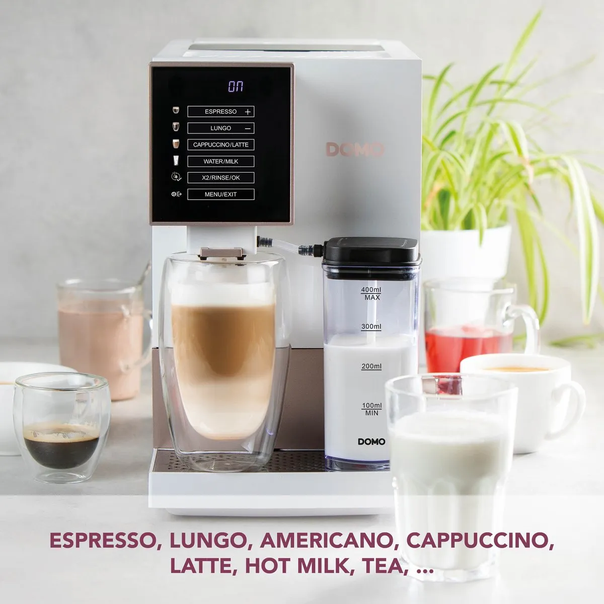 Domo DO742K Volautomatische Espressomachine - 4 Koffiesoorten - 19 Bar - Wit