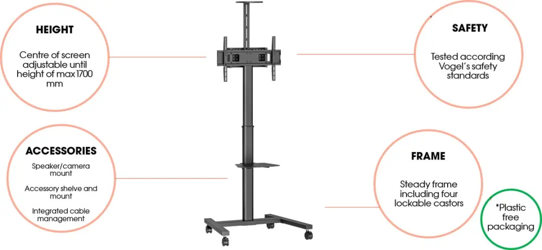 Vogel's ESSENTIAL T1041 TV Trolley 65-110" - 100kg - Zwart