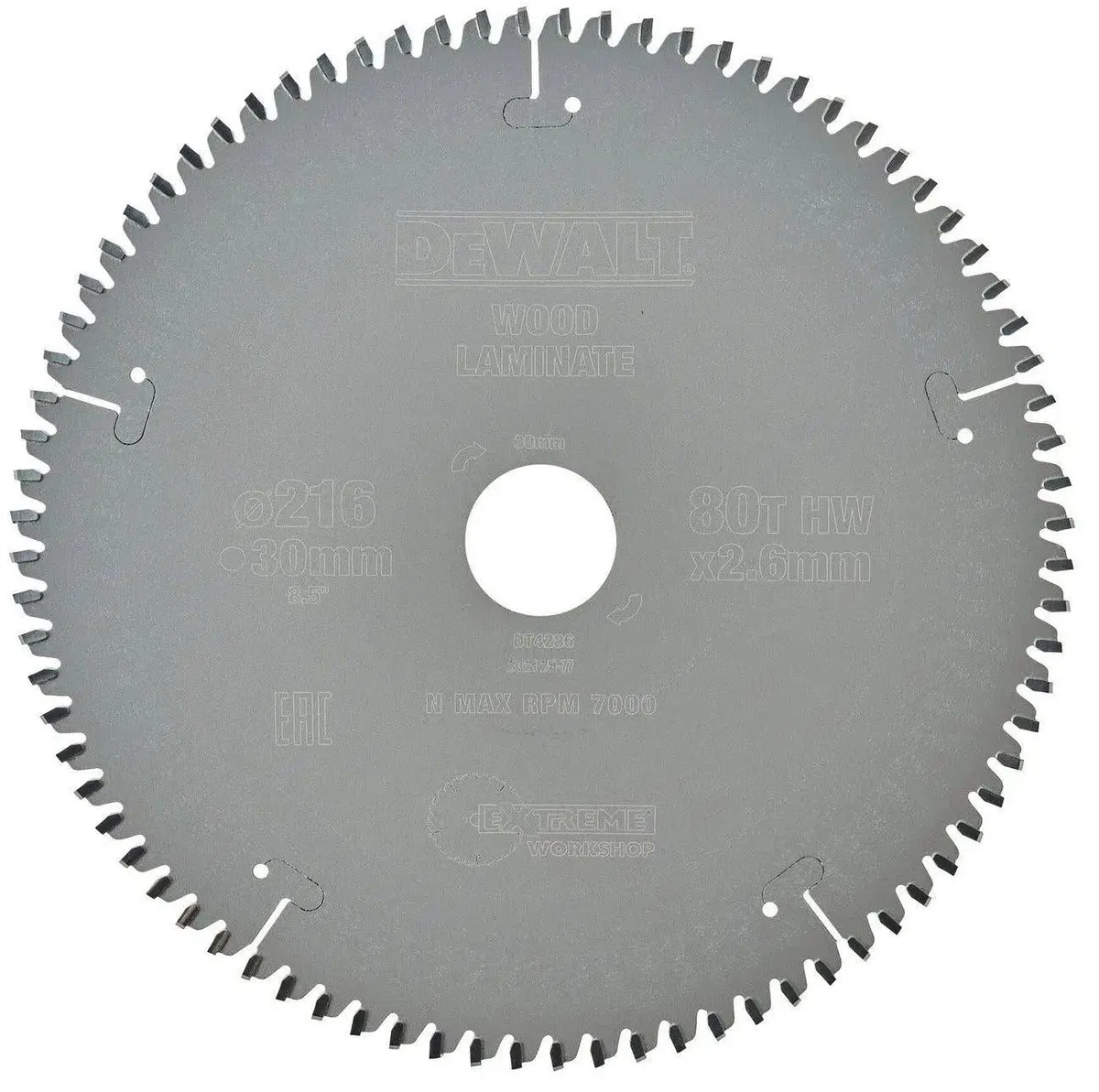 DeWALT Cirkelzaagblad Extreme DT4286 80T - Ø216mm Asgat 30mm