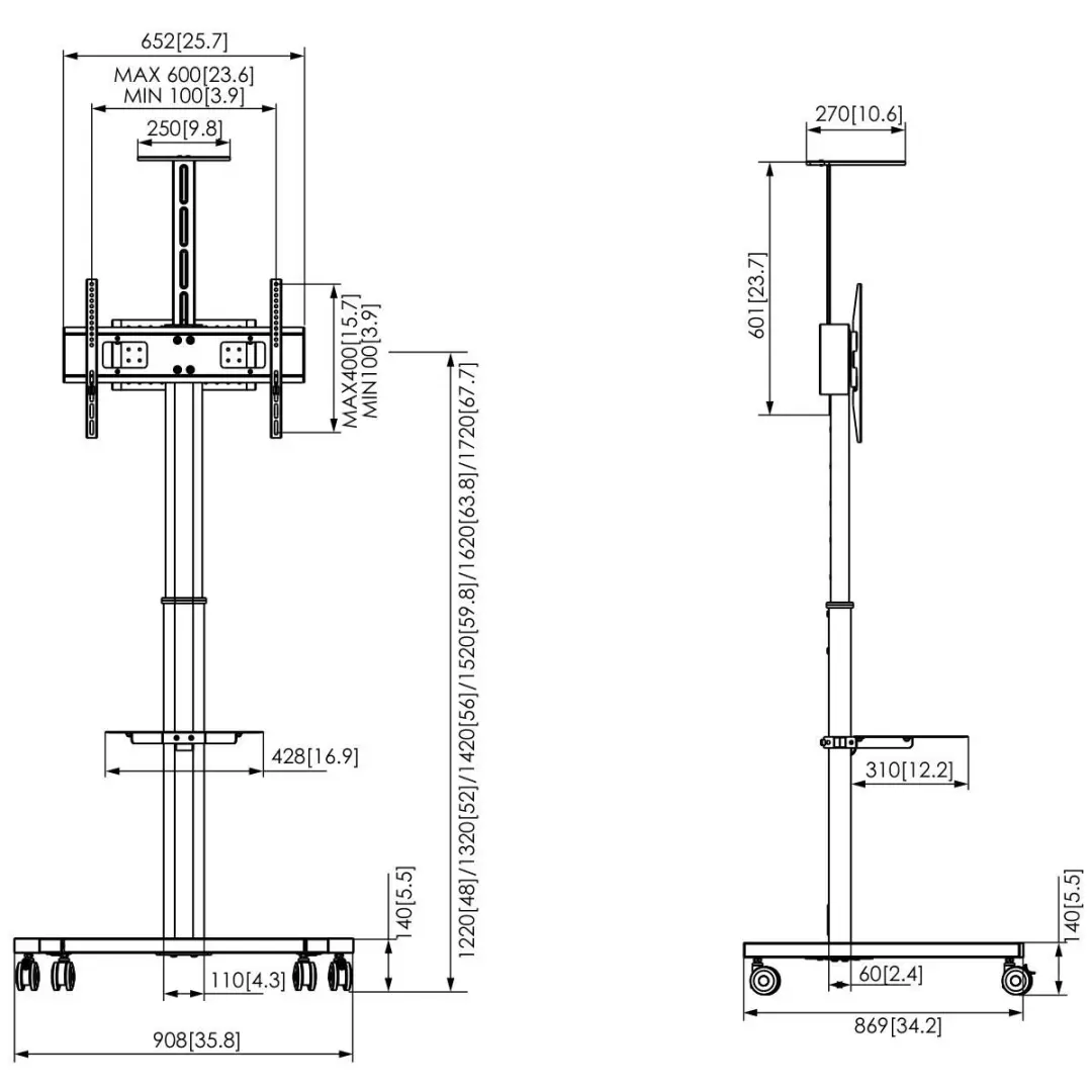 Vogel's ESSENTIAL T1031 Display Trolley 32-65" - 50 kg - Zwart