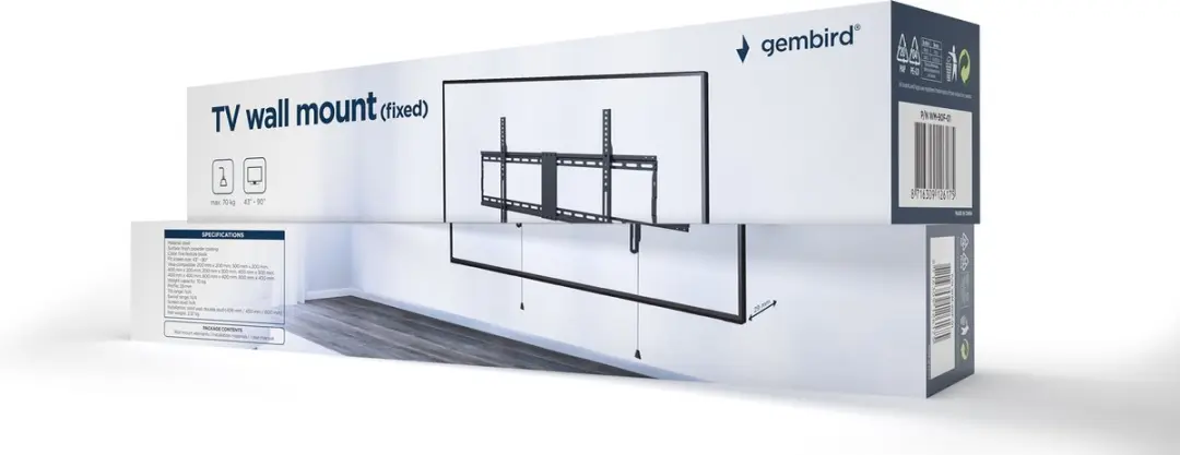 Gembird WM-90F-01 Vaste TV Wandbeugel 43-90" - Zwart