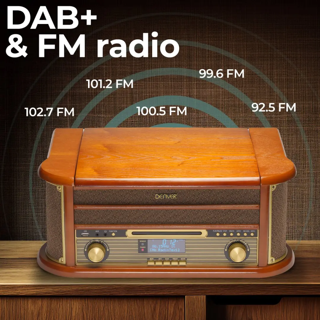 Denver MRD51 Retro Platenspeler - DAB Radio CD - Bruin