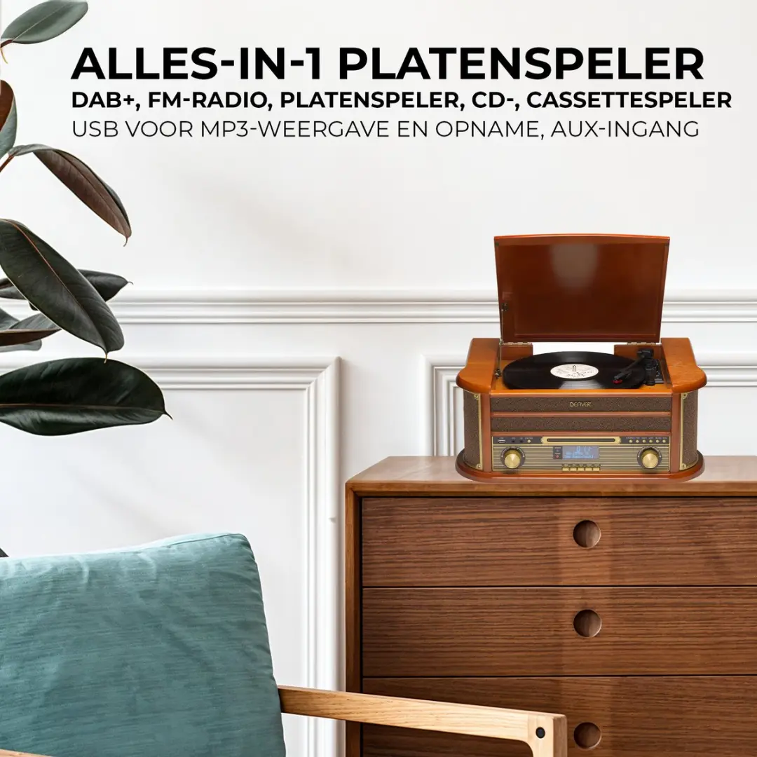 Denver MRD51 Retro Platenspeler - DAB Radio CD - Bruin