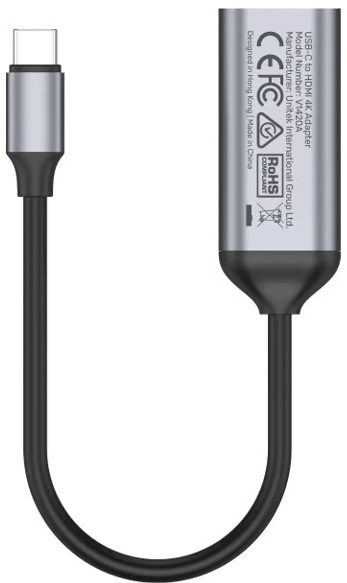 UNITEK V1420A USB-C naar 2x HDMI 4K MST Adapter - Grijs