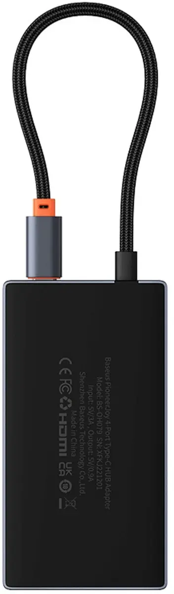 Baseus PioneerJoy USB-C Hub - 4x USB-A 3.0 - Grijs