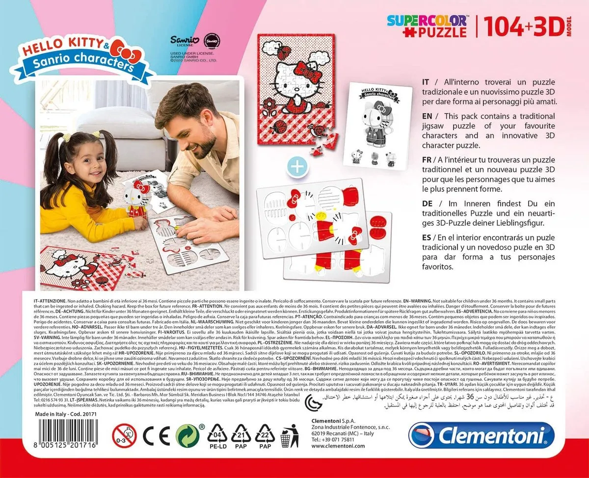 Clementoni Hello Kitty 3D Puzzel 104 Stuks - 23,5x33,5cm - Multicolor