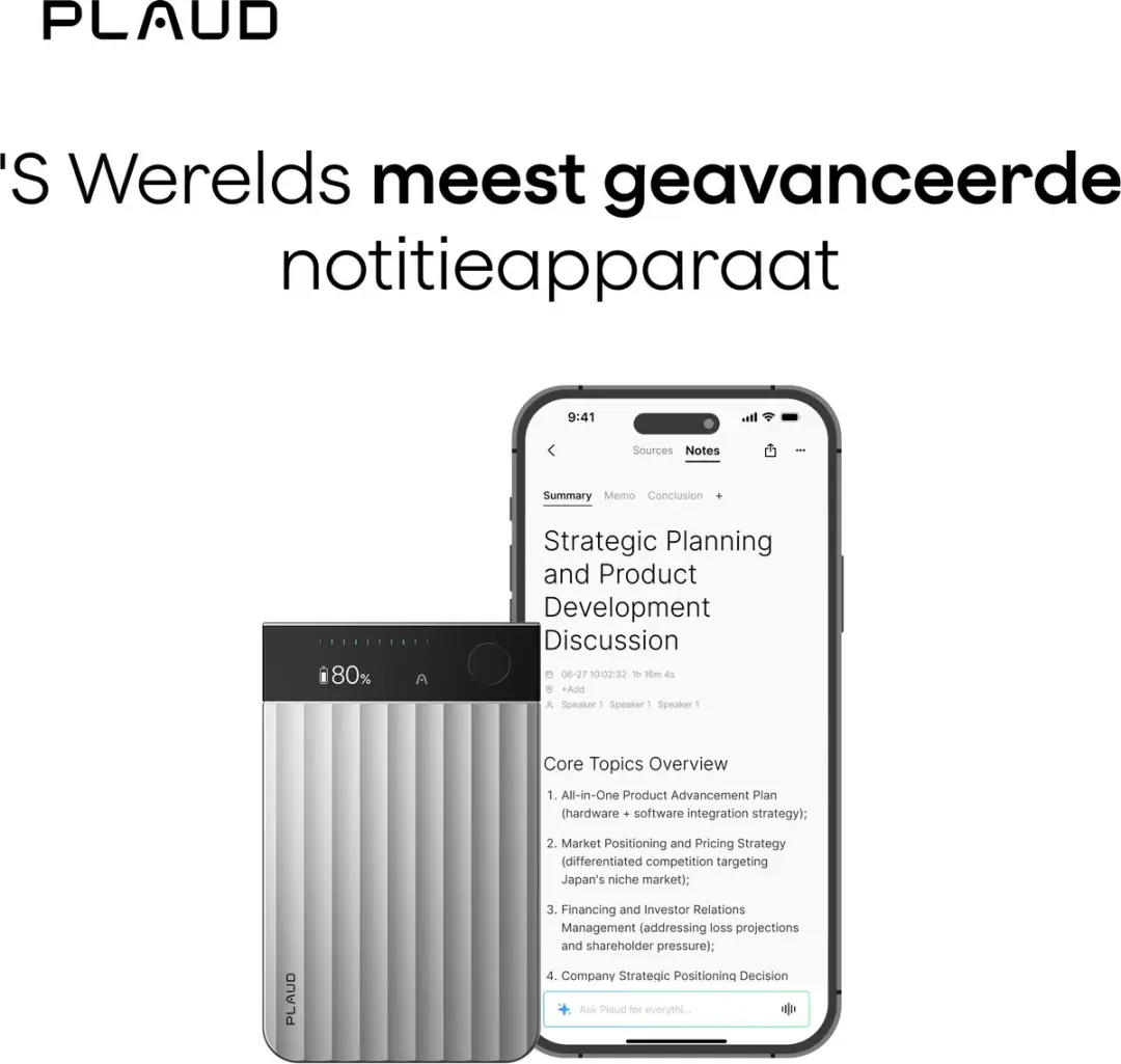 PLAUD Note Pro Silver CDTSI1GXXXXX01 AI Voice Recorder - 64GB - MagSafe Hoes Zwart