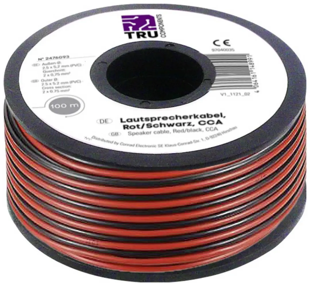 Tru Components TC-9202504 Luidsprekerkabel 2x0.75mm² - 100m - Zwart-rood