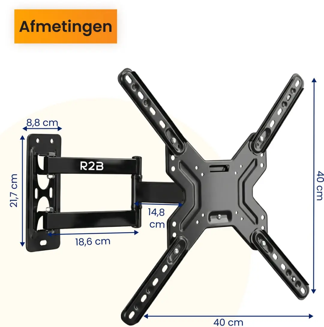 R2B TV Beugel 26-60" VESA 400x400 - Draaibaar Kantelbaar - Zwart