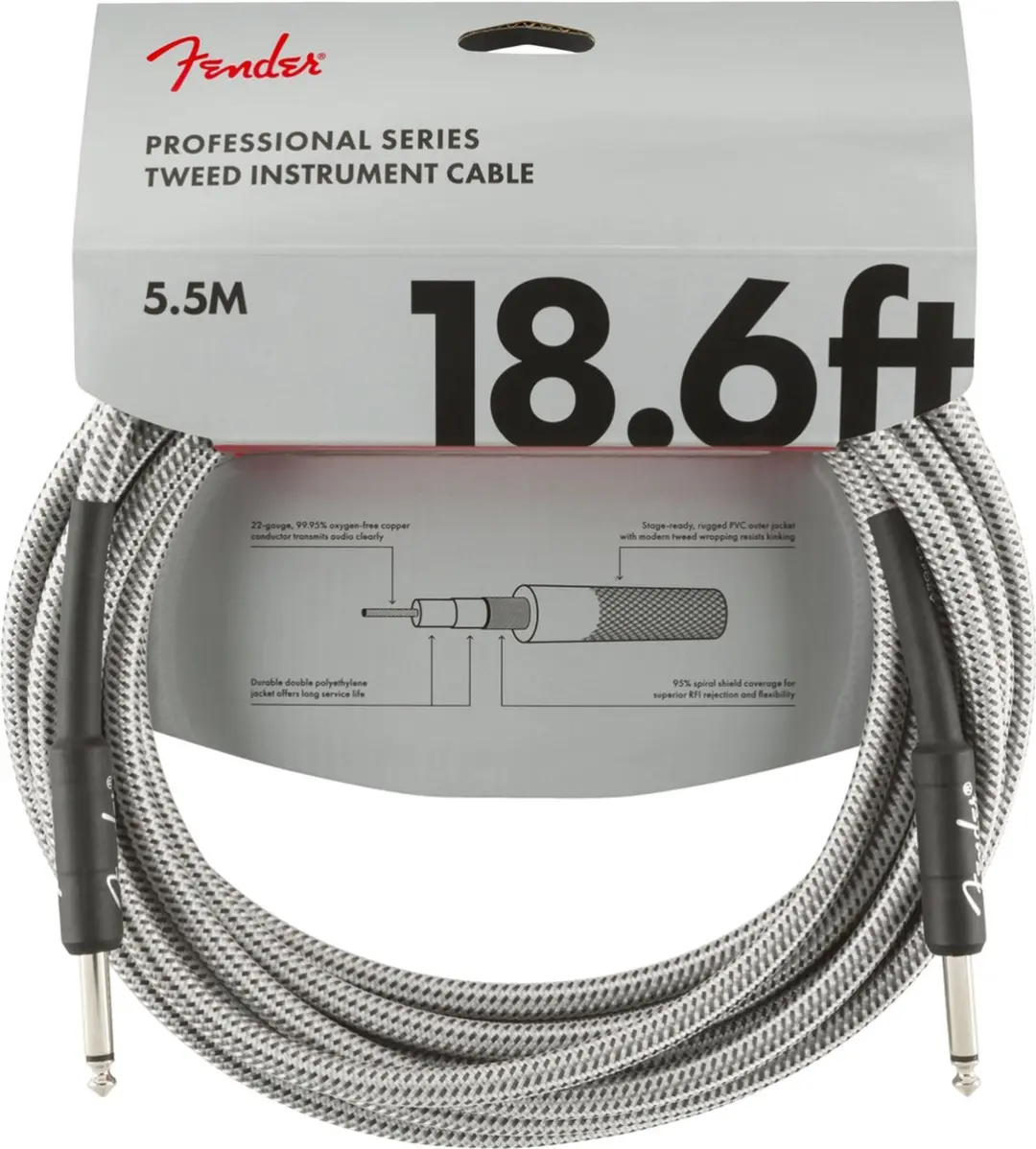 Fender Pro Instrumentenkabel 5,5m Wit