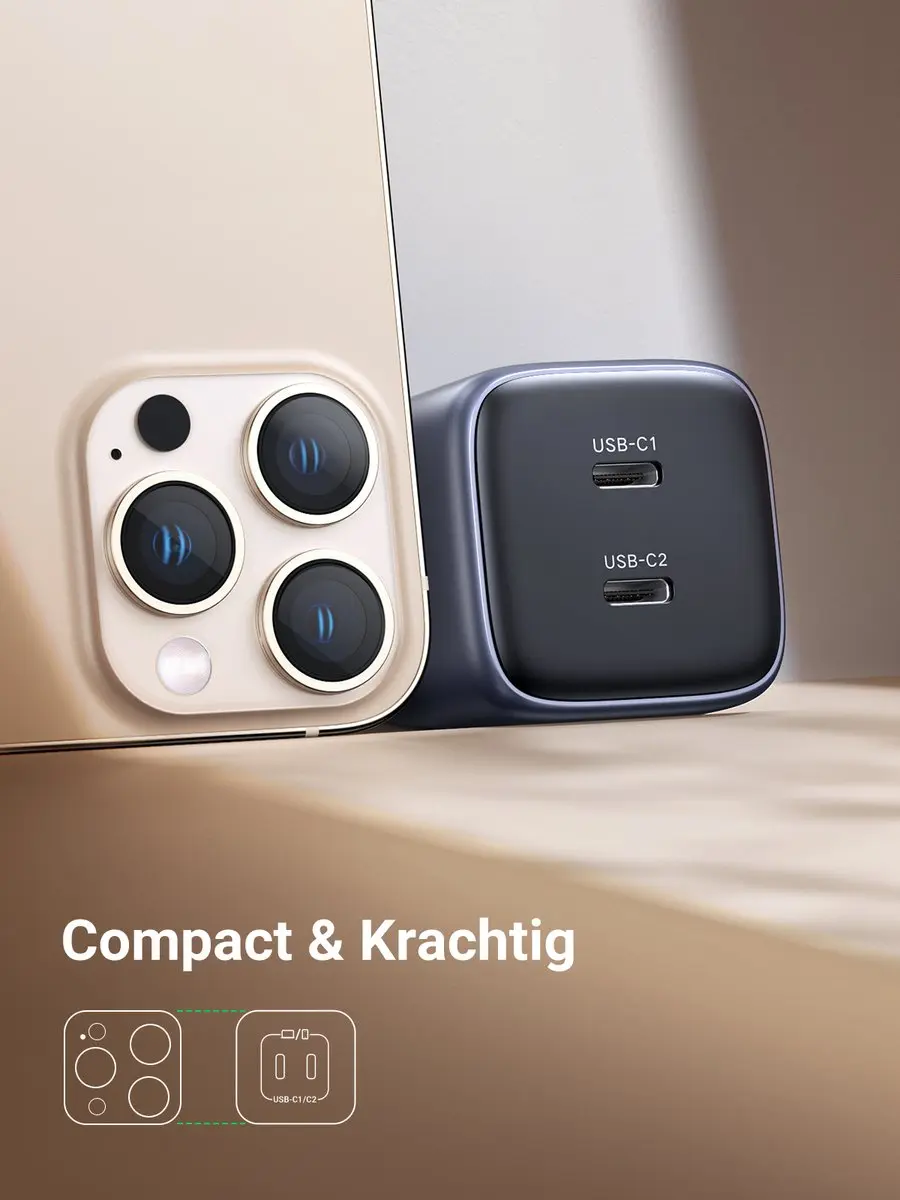 UGREEN Nexode 45W PD USB-C Snellader 90573 - 2x USB-C - Grijs