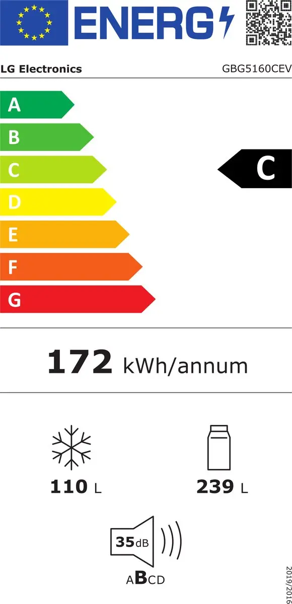 LG GBG5160CEV Koelvriescombinatie - 349L - Zwart