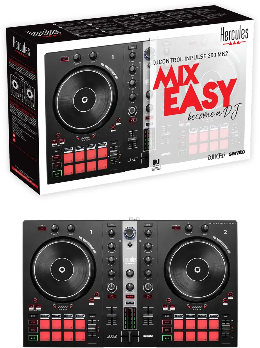 Hercules Inpulse 300 MK2 DJ-controller + DJ45 Koptelefoon - 8 Pads - 2 Kanalen