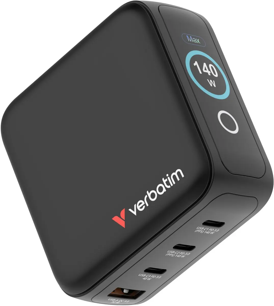 Verbatim Mini Gan-Oplader 140W 3xUSB-C 1xUSB-A - Transparent