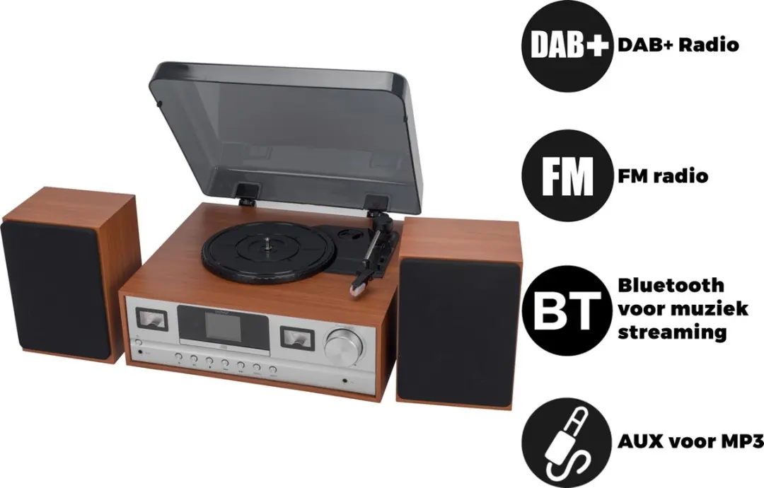Denver MRD-52LIGHTWOOD Retro Muzieksysteem - Platenspeler Bluetooth DAB CD - Licht hout