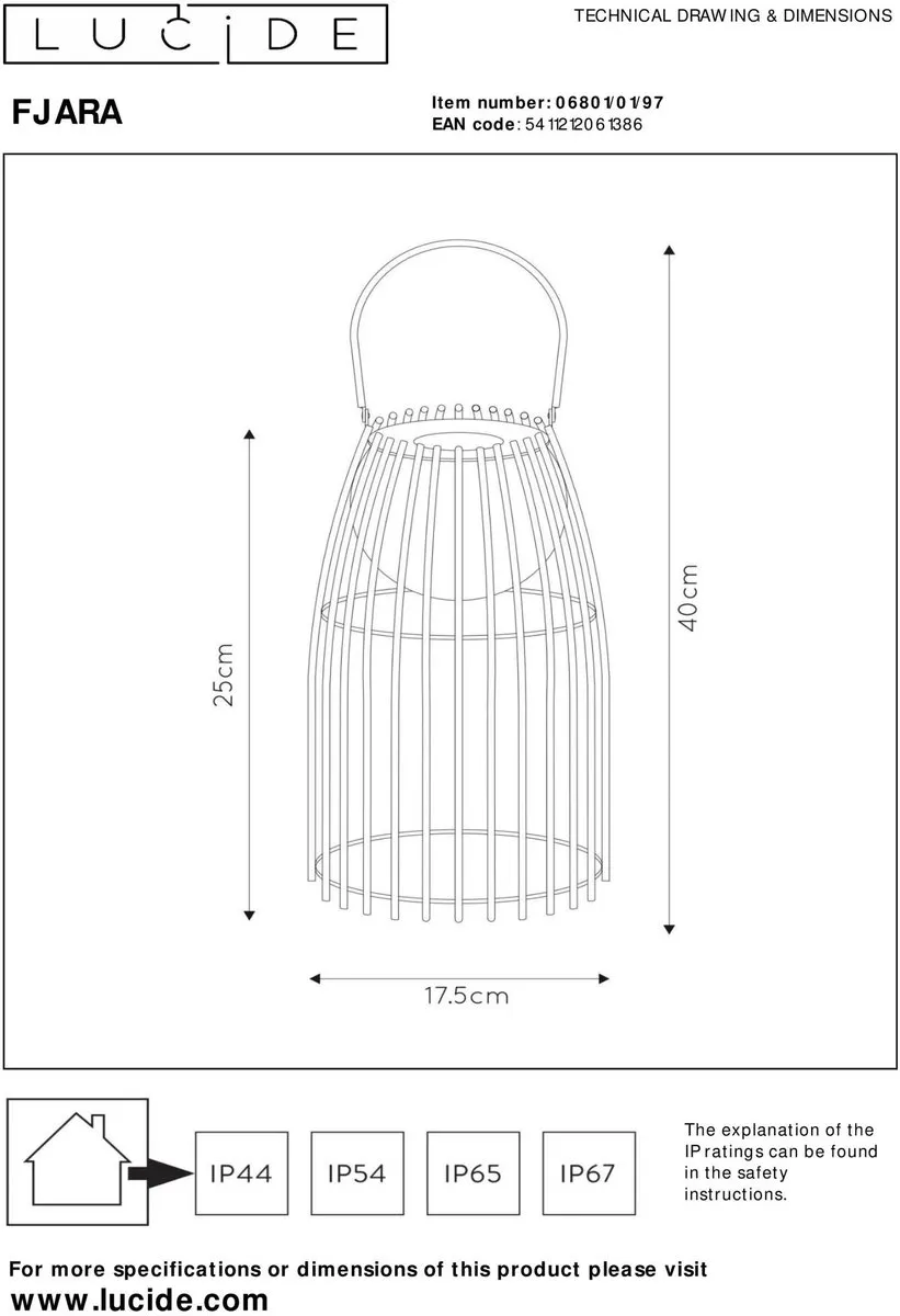Lucide FJARA Oplaadbare Tafellamp - Ø17,5cm LED 3000K IP44 Roestbruin
