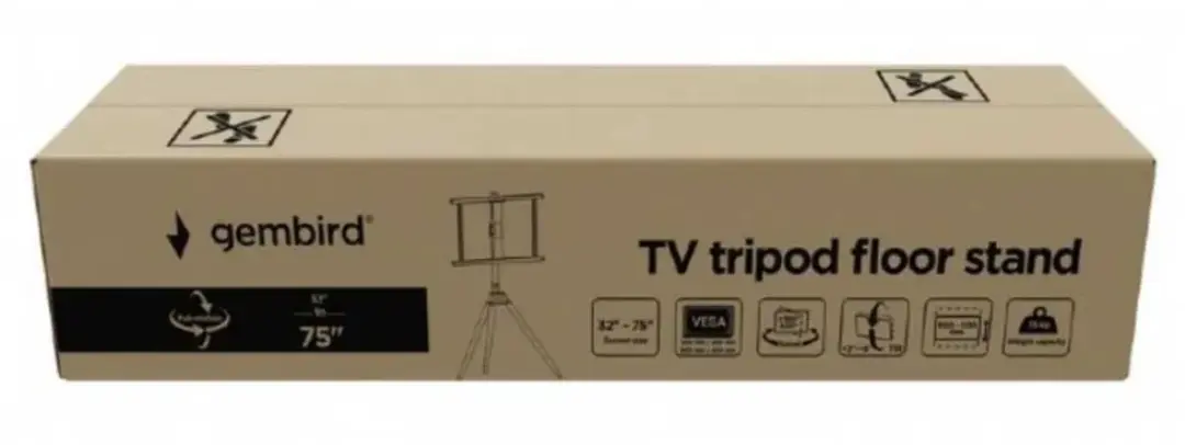 Gembird TV-standaard Driepoot 32-75" - Kantelbaar & Draaibaar - Zwart/Hout