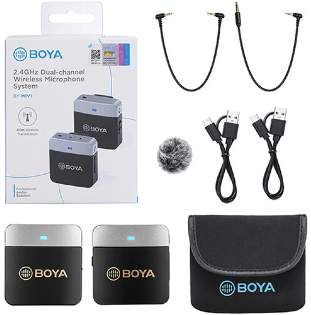 Boya BY-M1V1 Draadloos Microfoonsysteem 2.4GHz - Zilver/Zwart