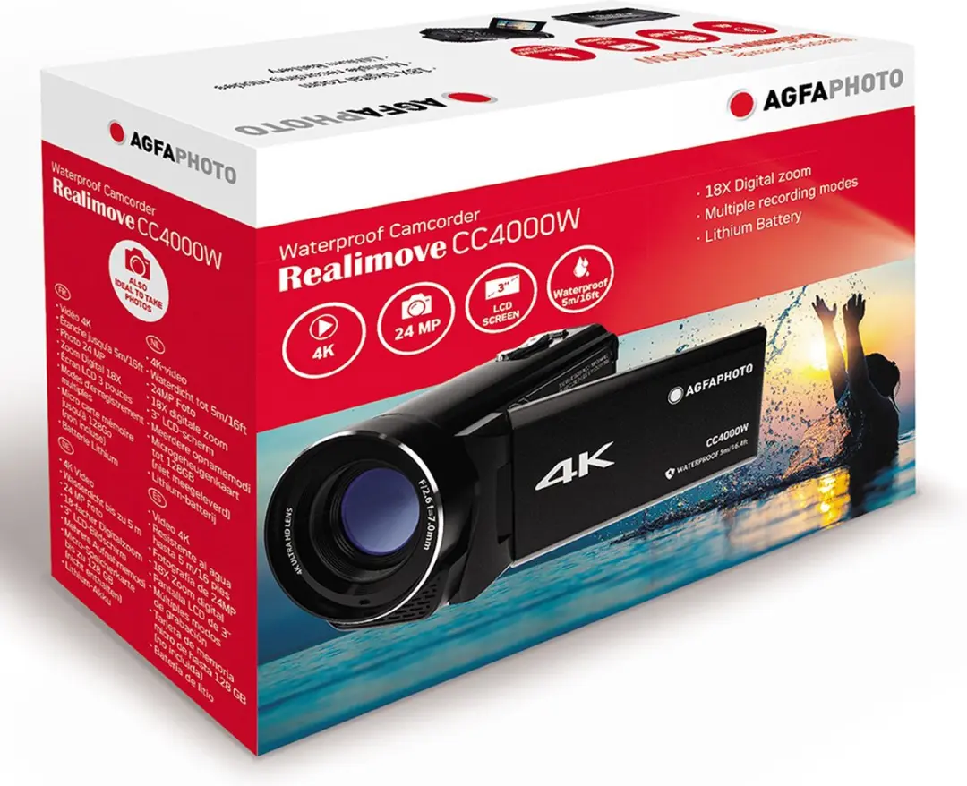 AgfaPhoto Realimove CC4000W Camcorder - 4K Onderwater - 24MP - 18x Zoom - Zwart - afbeelding 6 van 6
