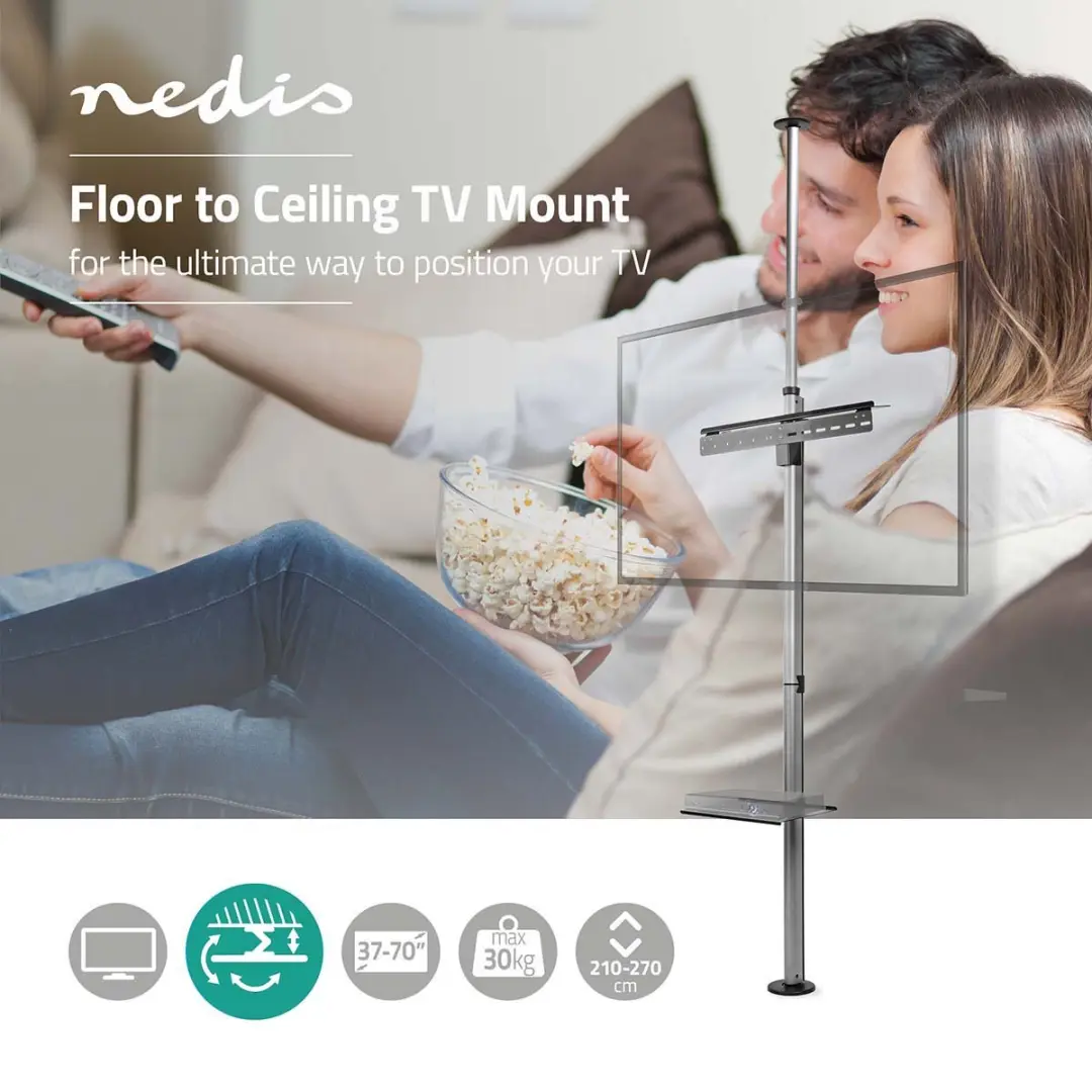 Nedis TVSM5750BK Draai- en Kantelbare TV-Standaard 70" - 30kg - Zilver/Zwart