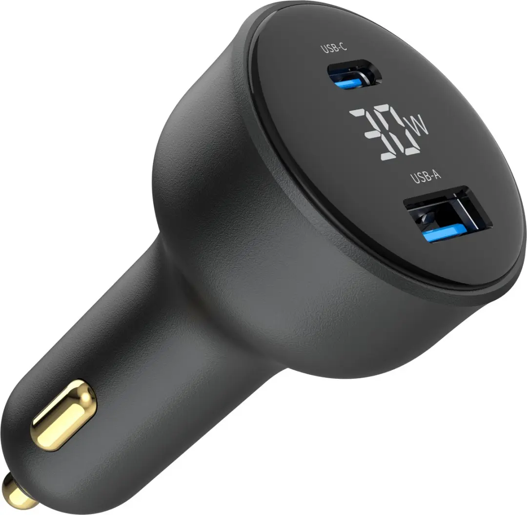 Gembird TA-UC-AC2PD30LCD-CAR Autolader - 30W - USB-C/USB-A - Zwart