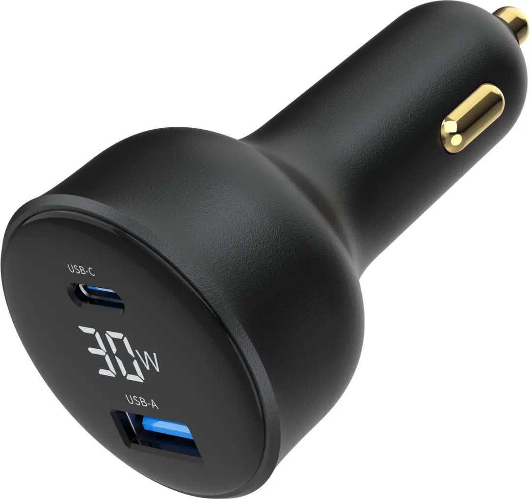 Gembird TA-UC-AC2PD30LCD-CAR Autolader - 30W - USB-C/USB-A - Zwart