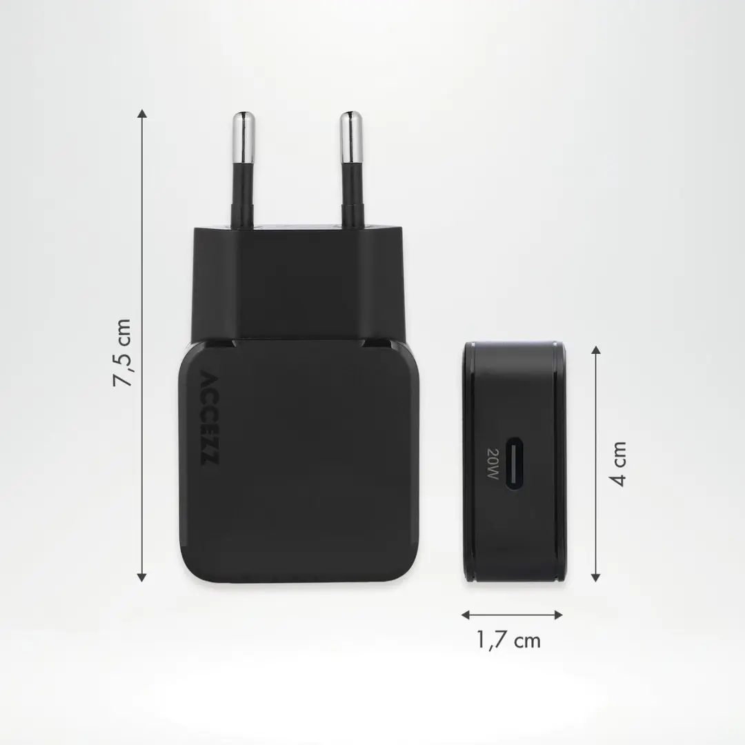 Accezz Ultra Slim GaN Oplader SH00091790 - 20W USB-C - 2 Poorten - Zwart