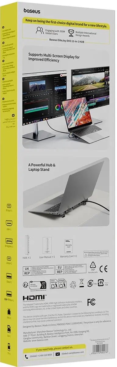 Baseus 12-in-1 USB-C Dockingstation - HDMI 4K 60Hz - Grijs
