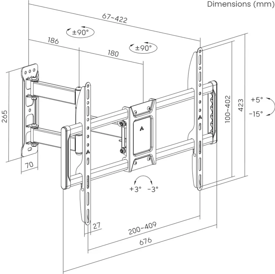 Gembird WM-90ST-01 TV Muurbeugel Kantelbaar - 37-90 Inch - 75kg - Zwart