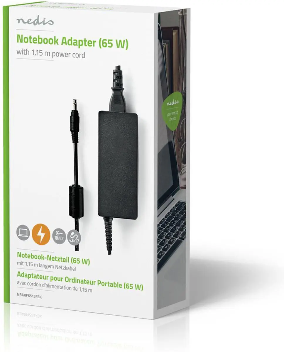 Nedis NBARF6515FBK Notebookadapter 65W - Type-F - Zwart