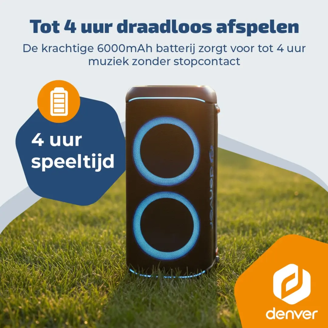 Denver BPS470 Bluetooth Partybox 200W - Met microfoon - afbeelding 6 van 6