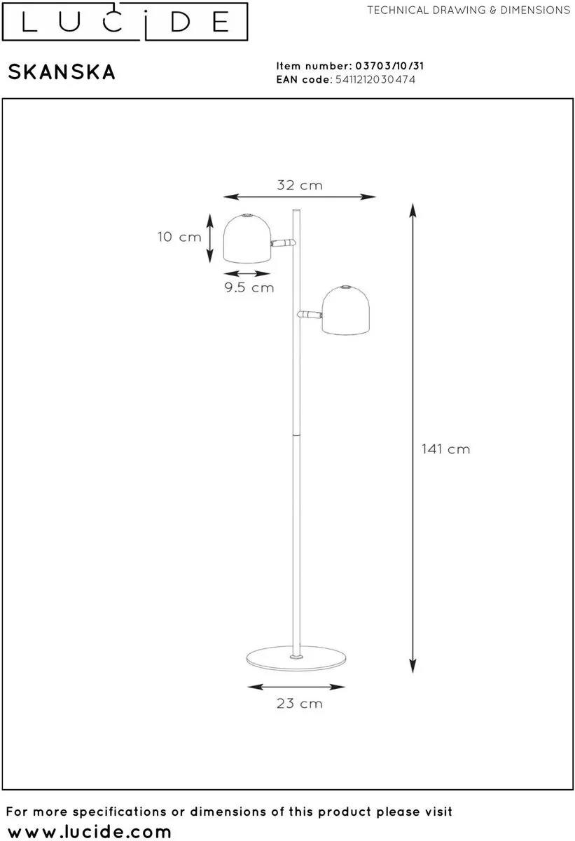 Lucide Skanska Vloerlamp LED 3 StepDim 2x5W 3000K - Wit