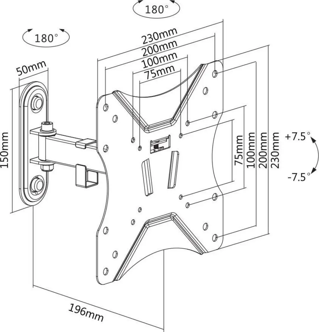 Deltaco ARM-0252 TV Beugel - Kantelbaar & Draaibaar 23-42" - 25kg - Zwart - afbeelding 6 van 6