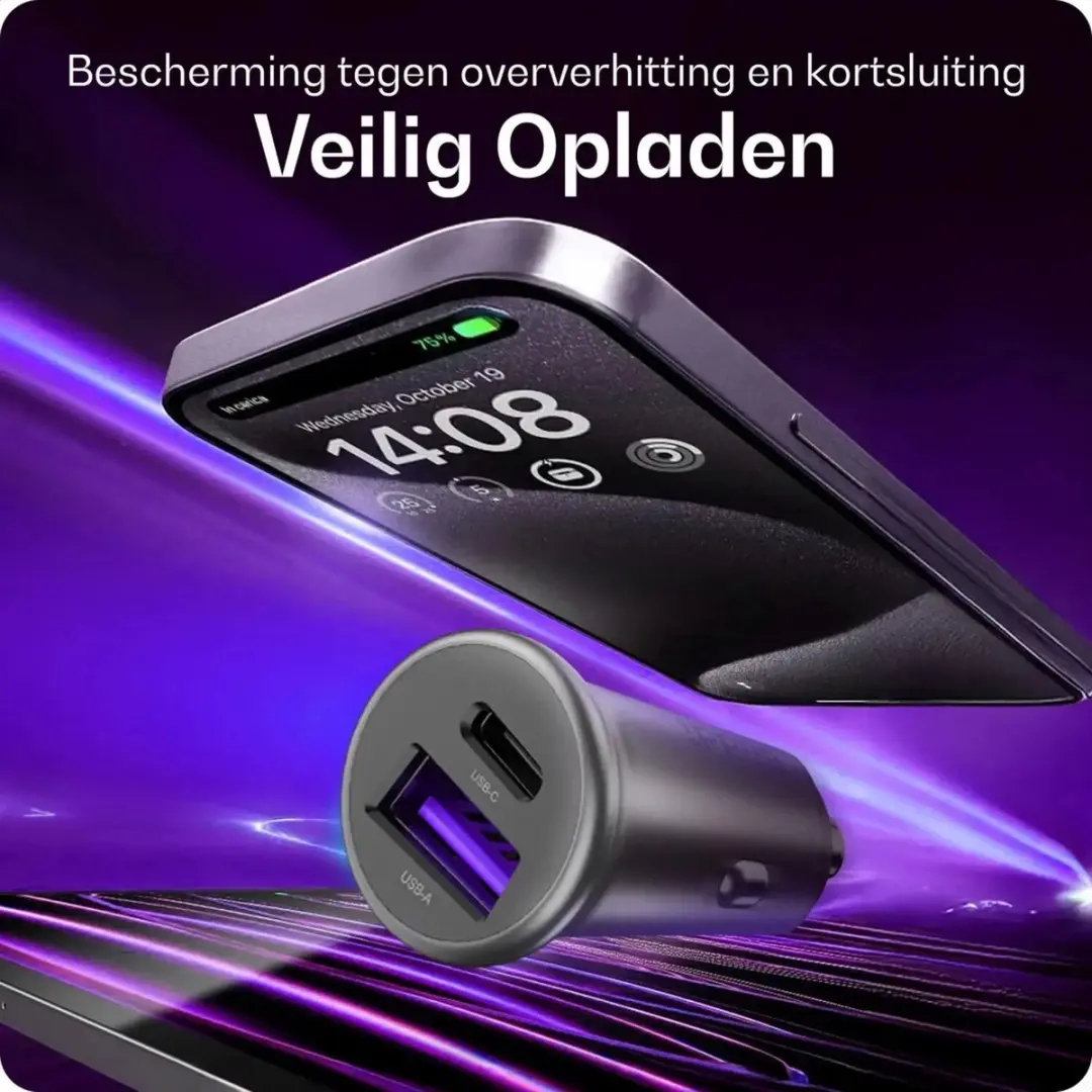 Buddi Power USB-C Autolader 45W - 2 Poorten - Zwart/Grijs