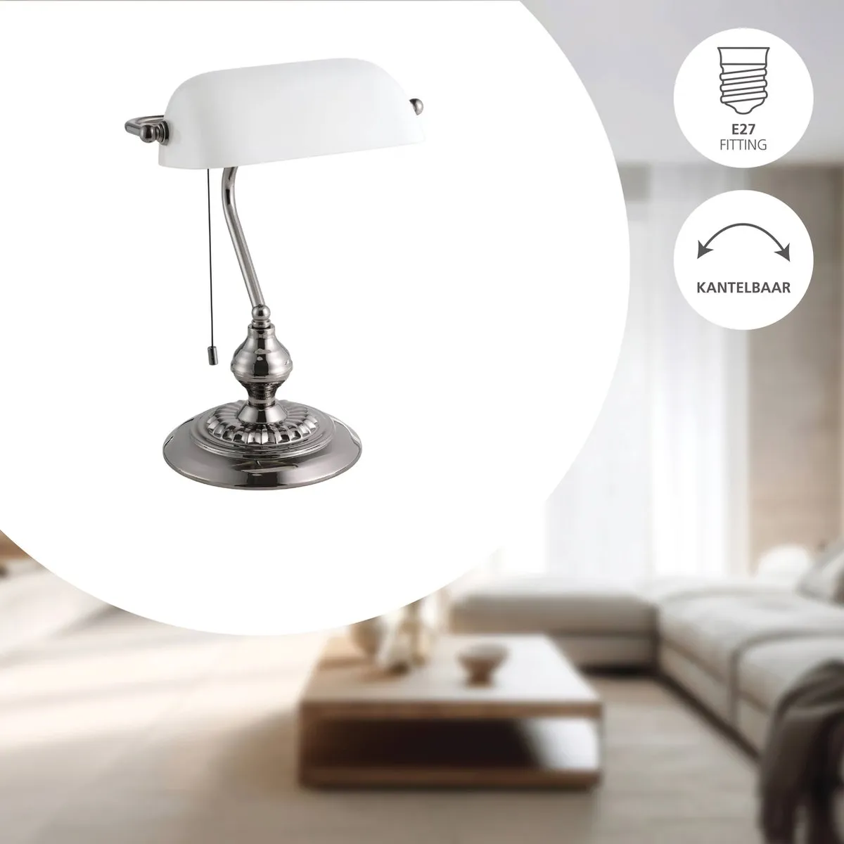 Eglo Banker Bureaulamp E27 - 39cm - Grijs/Wit