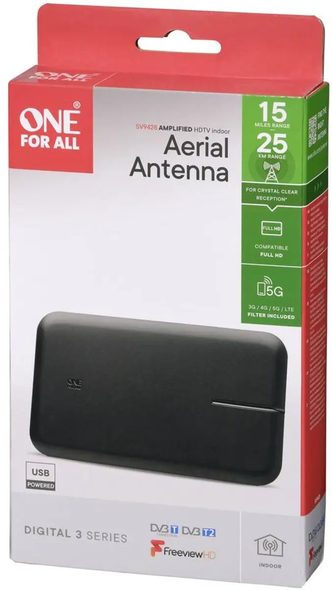 One For All SV9428 Actieve DVB-T/T2 Antenne - Zwart