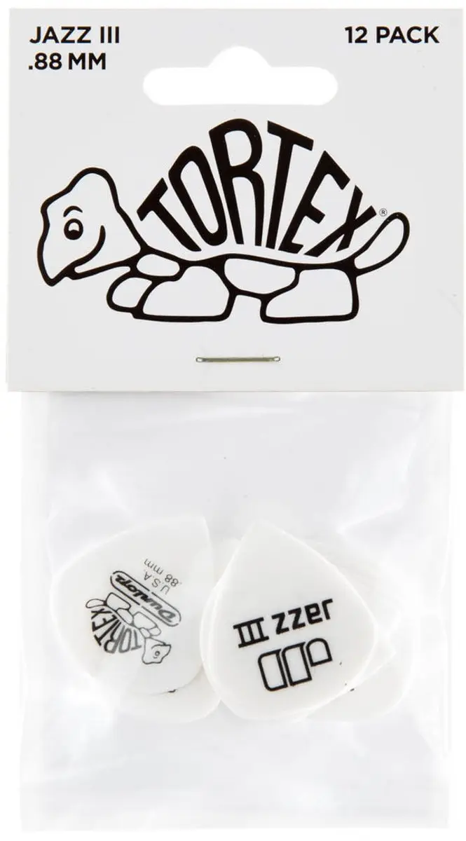 Dunlop Tortex White Jazz III Plectrums 0.88mm