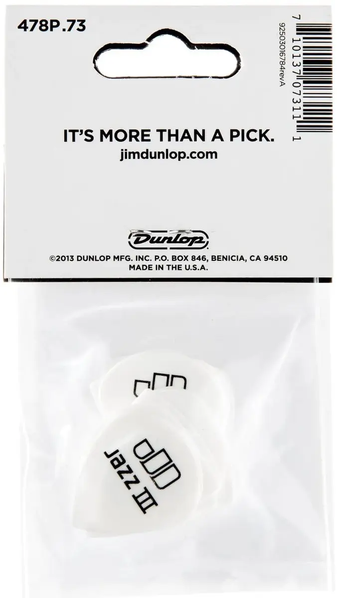 Dunlop Tortex White Jazz III Plectrums 0.88mm - 12 Stuks
