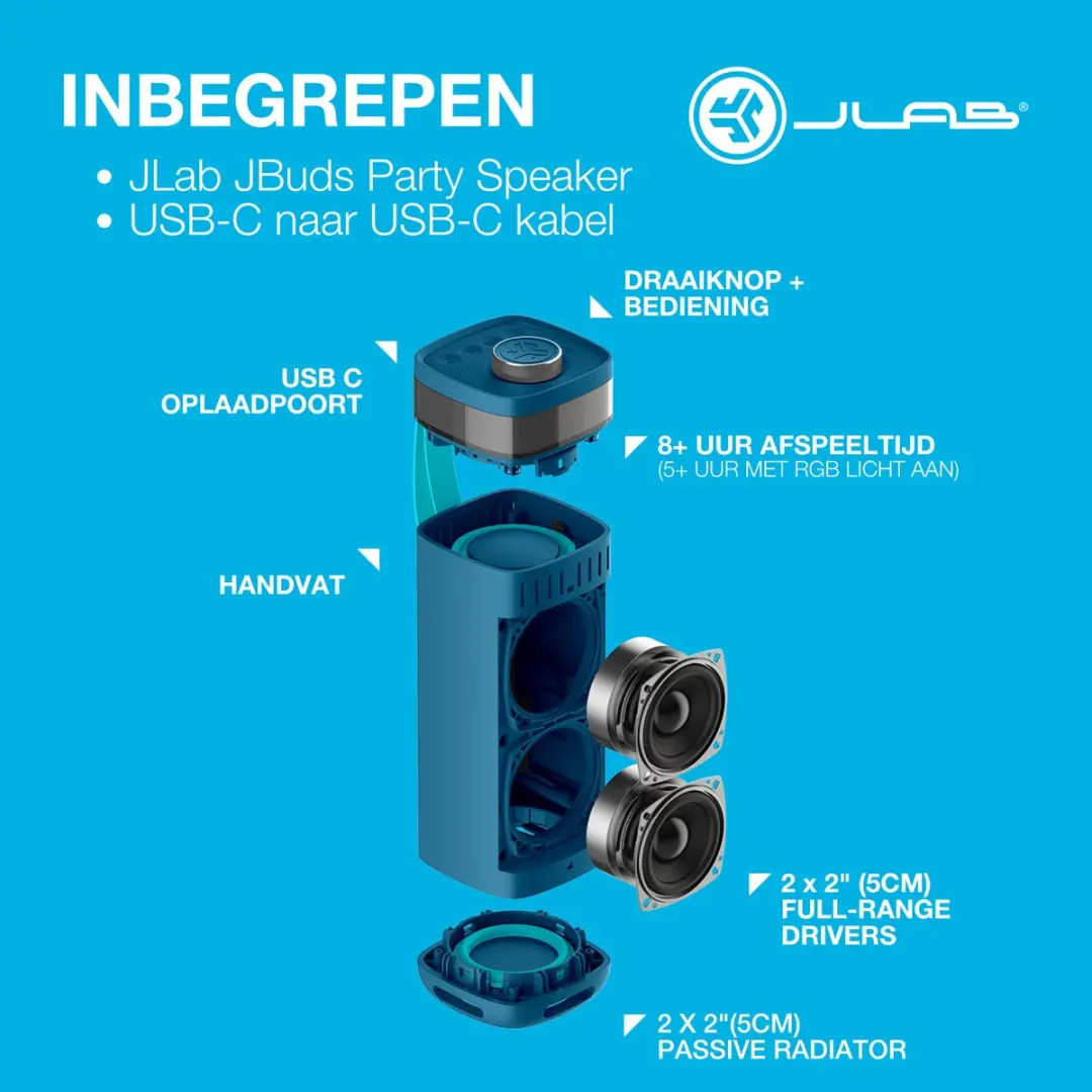 JLab Jbuds IEUSBJBUDSRNVY62 Draadloze Speaker - Blauw - afbeelding 6 van 6
