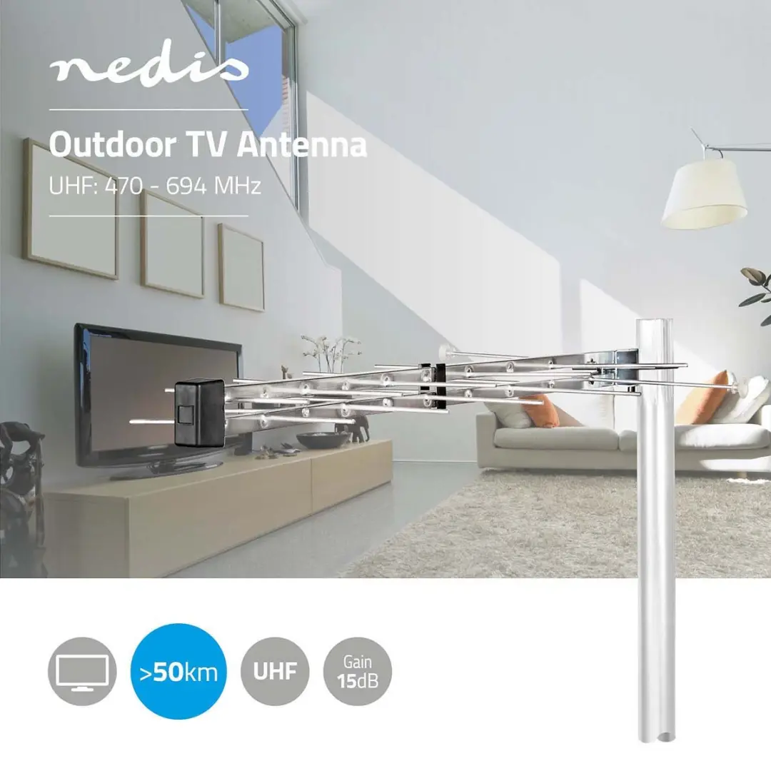 Nedis Buitenantenne UHF ANOR1010ME - 12dB - ≥50km - Zilver - afbeelding 2 van 6