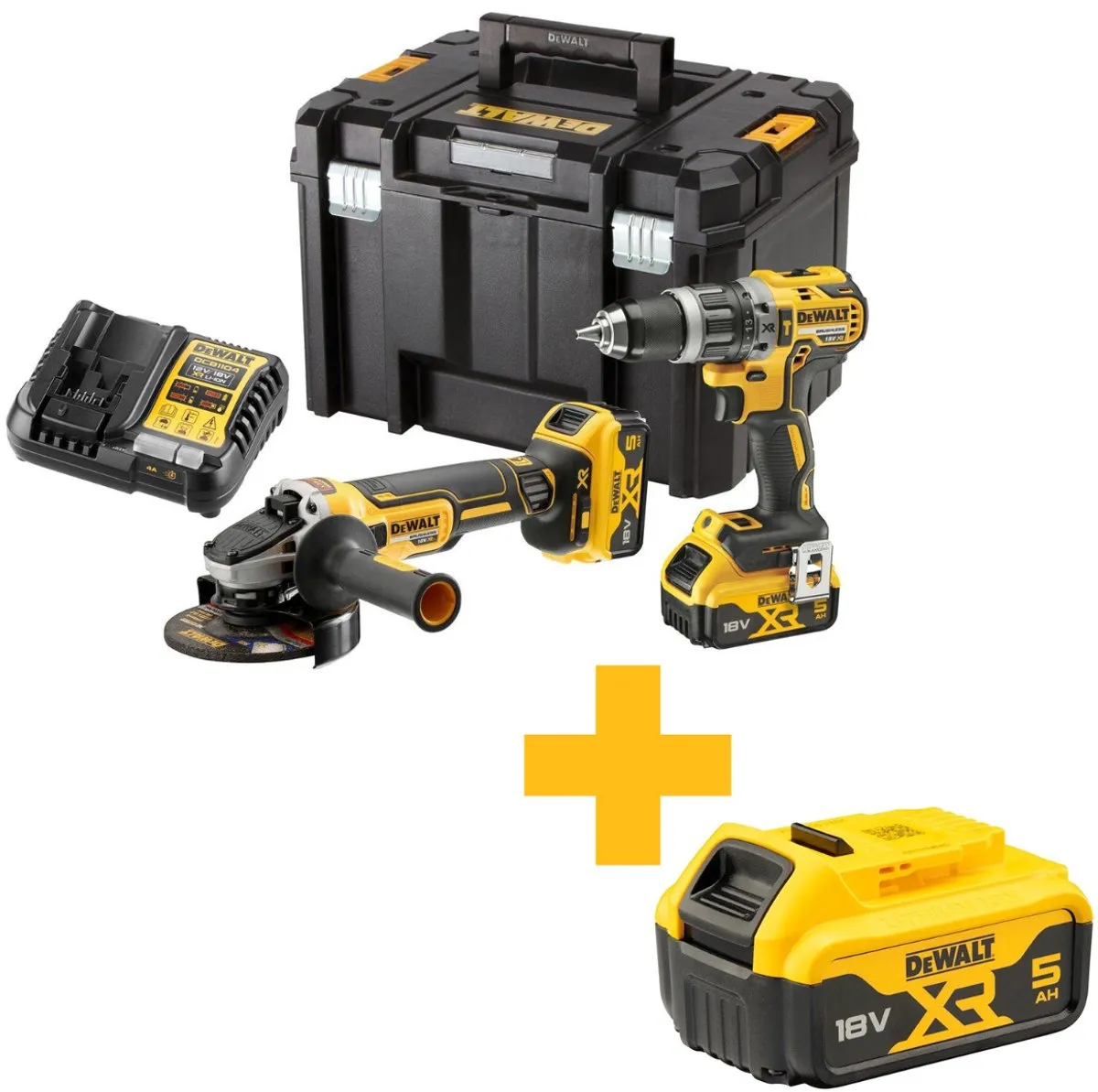 DeWalt DCK2080P2T AccuSet - DCD796 Boormachine & DCG405 Haakse Slijper 18V 5.0Ah