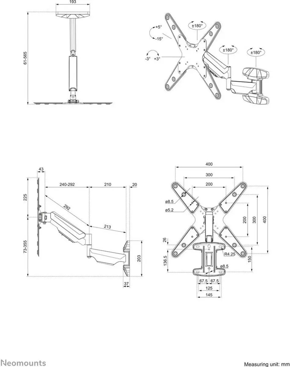 Neomounts WL70-550BL14 TV/Muurbeugel Full Motion 32-55" - 5-30 kg - Zwart
