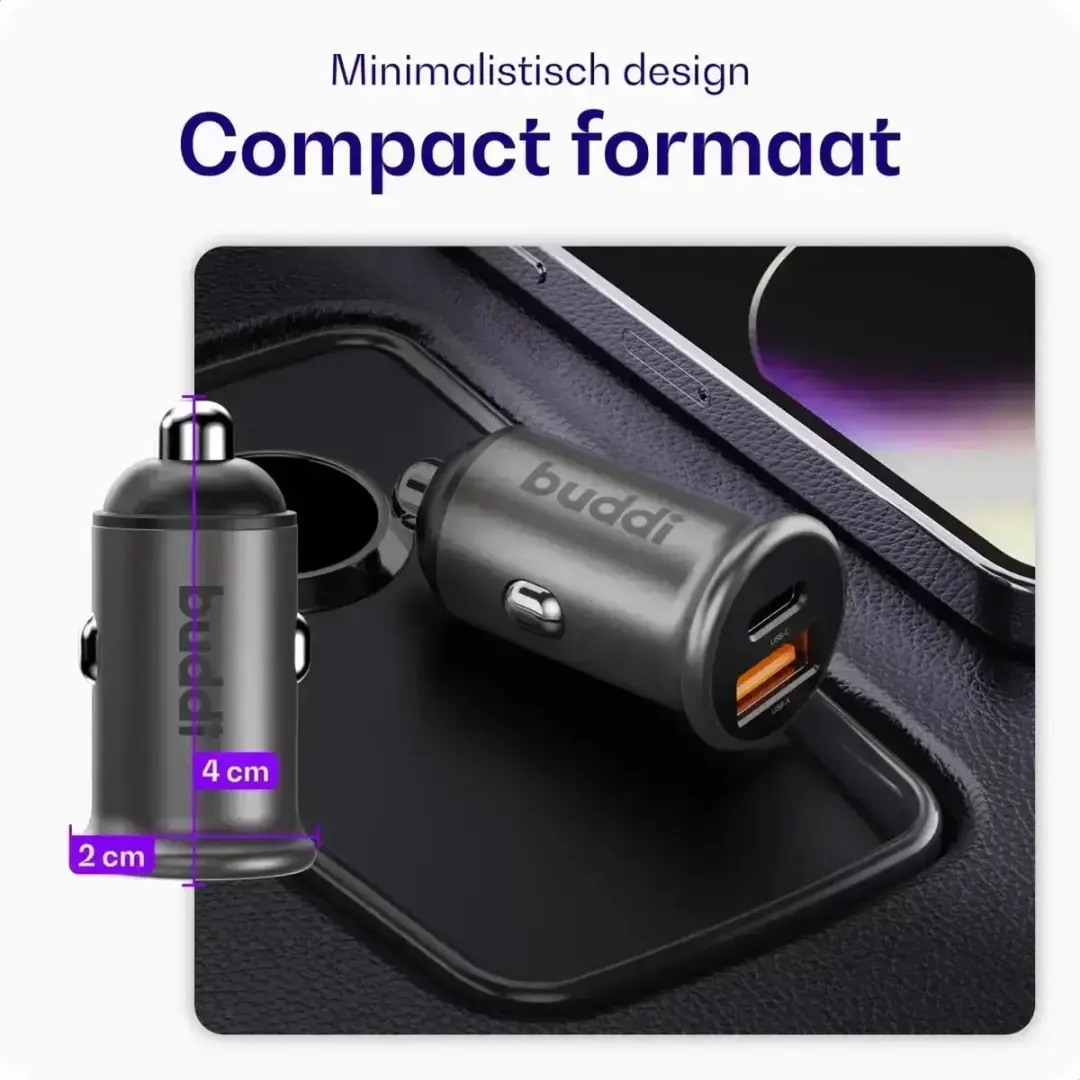 Buddi Autolader Nintendo Switch 45W - 2x USB-C - 3m Kabel - Zwart/Grijs/Wit