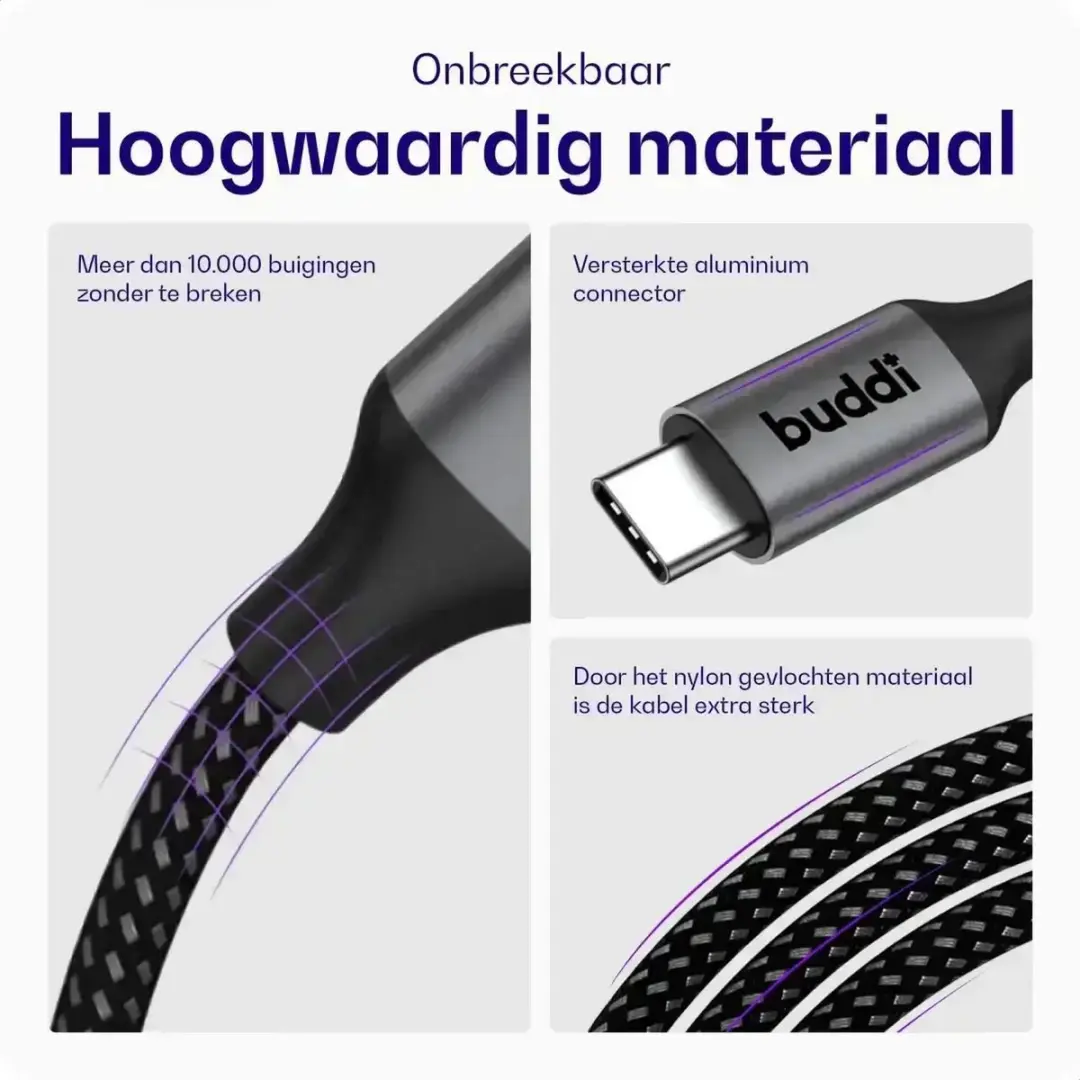 Buddi Autolader Nintendo Switch 45W - 2x USB-C - 3m Kabel - Zwart/Grijs/Wit