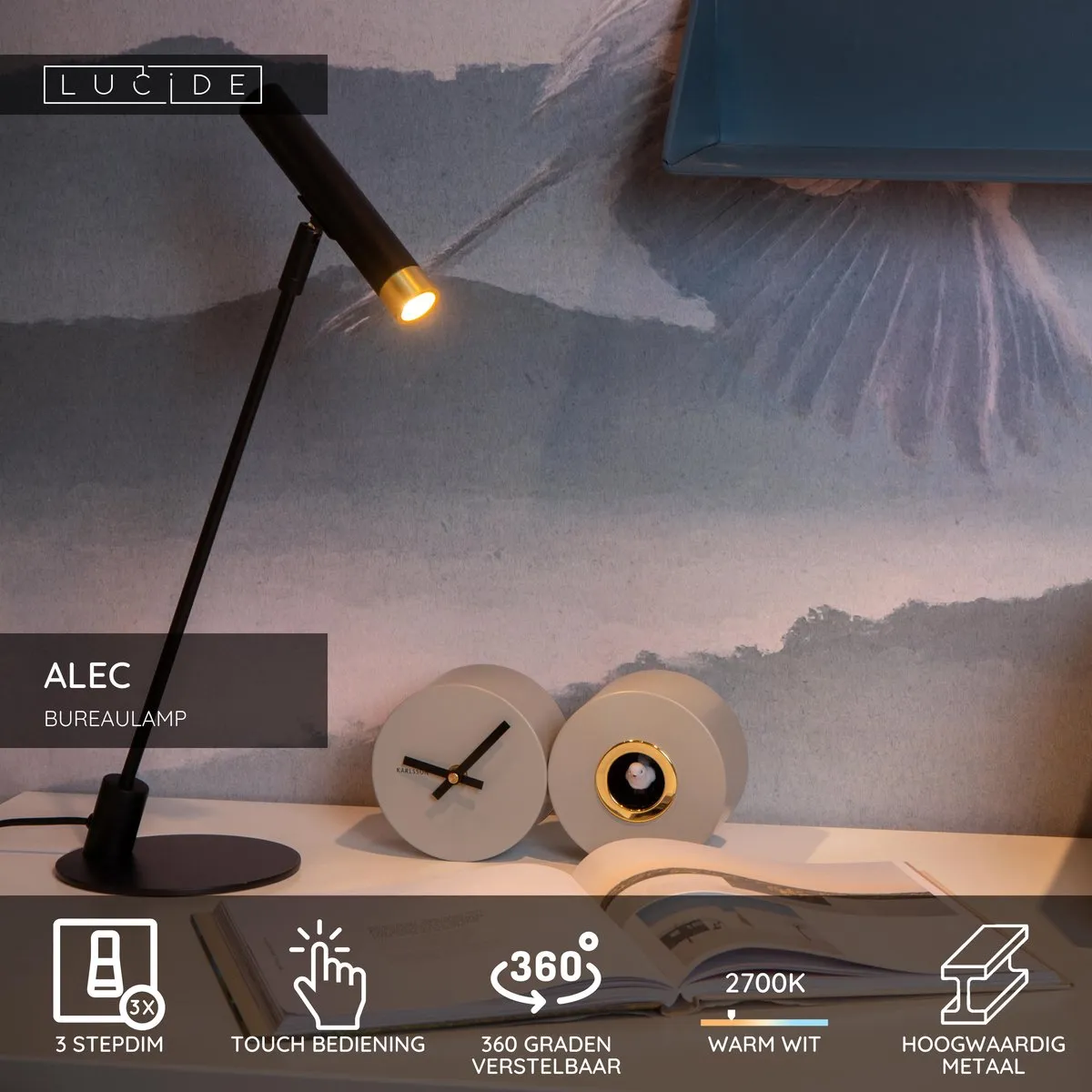 Lucide Alec Bureaulamp LED 3 StepDim G9 3W - Zwart