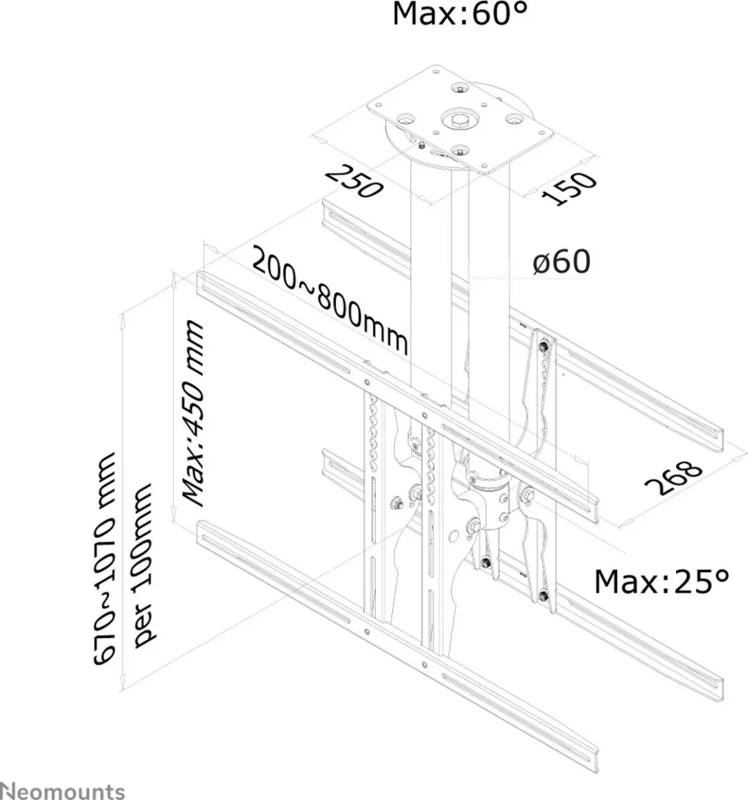 Neomounts PLASMA-C100D Plafondsteun - 75" - Zwart - afbeelding 6 van 6