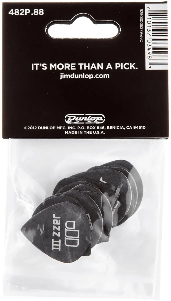 Dunlop Tortex Pitch Jazz Picks 0,88 - 12 Stuks - Zwart